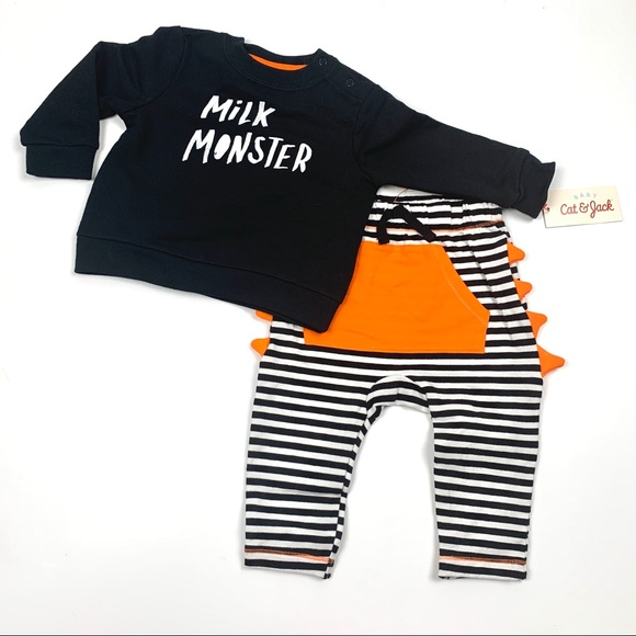 CAT & JACK Baby Infant Boys’ French Terry Knit Milk Monster Top & Bottom Set